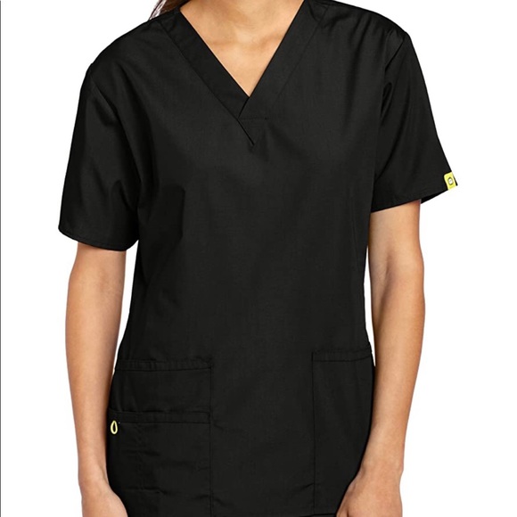 WonderWink Women’s 5Pocket V-Neck Black Scrub Top - Picture 2 of 8
